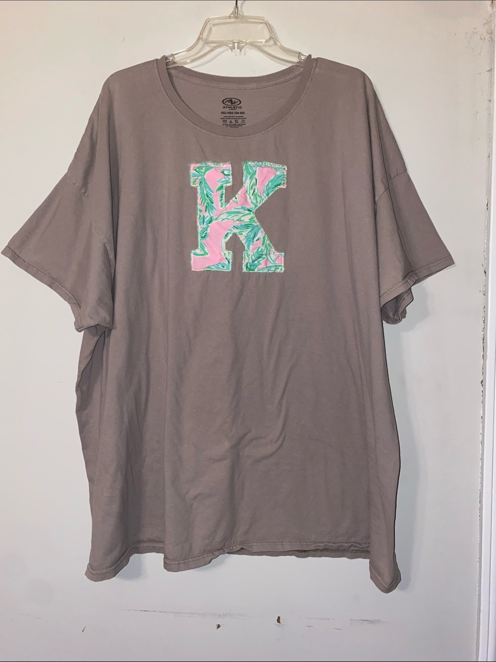 Athletic Works Taupe Short-Sleeve Tee with Pink & Green Letter K